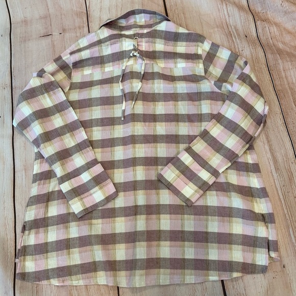 Soft Surroundings Carreaux Shirt Womens Sz 1X Multi Plaid Cotton Top Back Tie - Picture 4 of 7